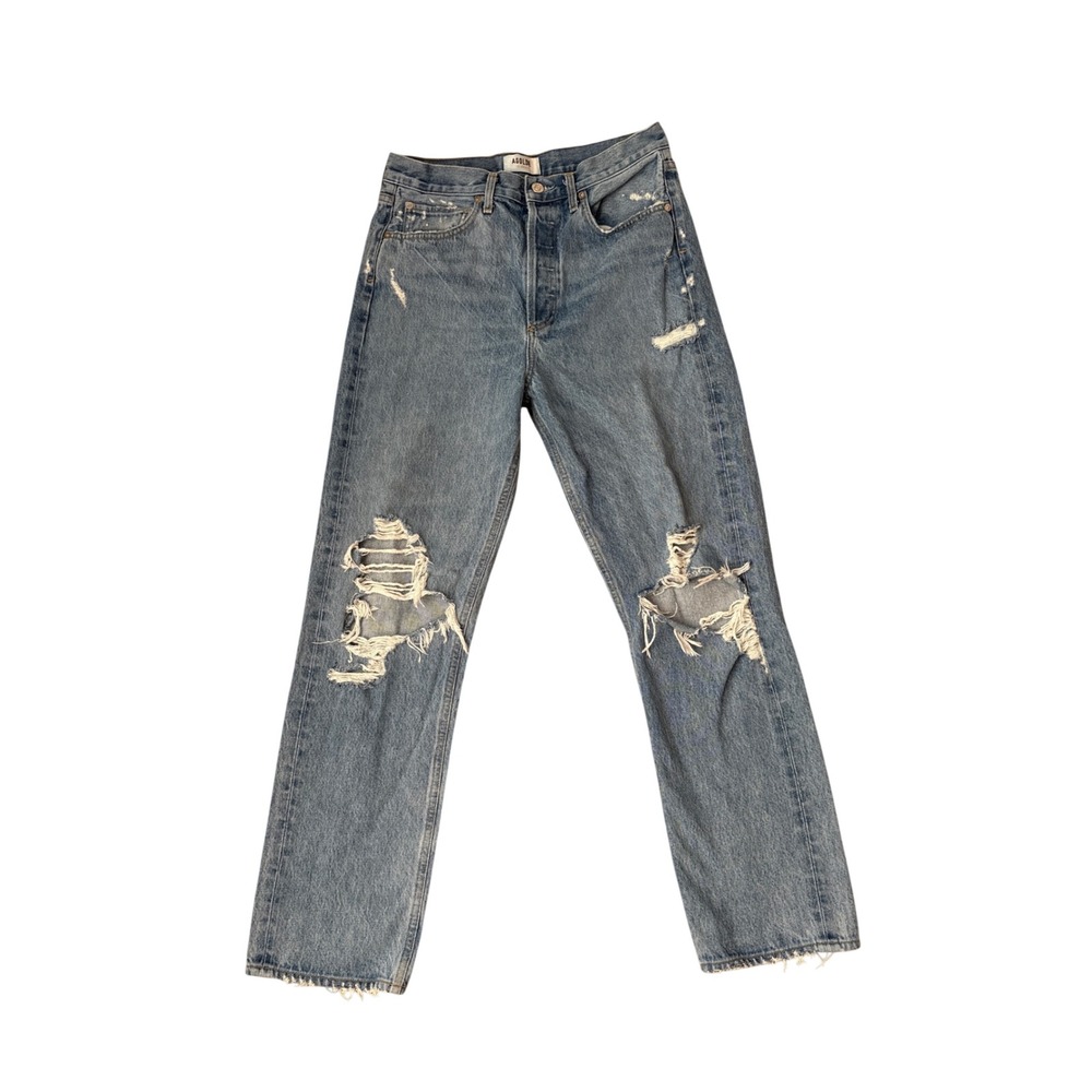 AGOLDE 90's Jean Women Blue Distressed High Rise Straight Leg SIZE 27